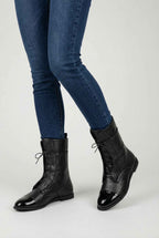 Victoria | Chic Black Lace Up Ankle Boots with Cozy Lining - Lumina