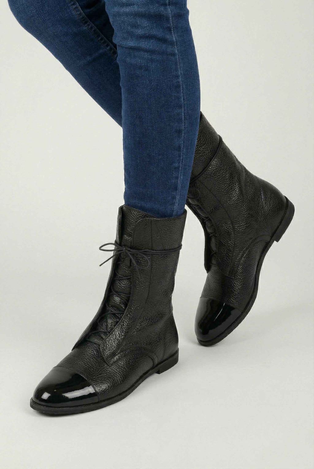 Victoria | Chic Black Lace Up Ankle Boots with Cozy Lining - Lumina