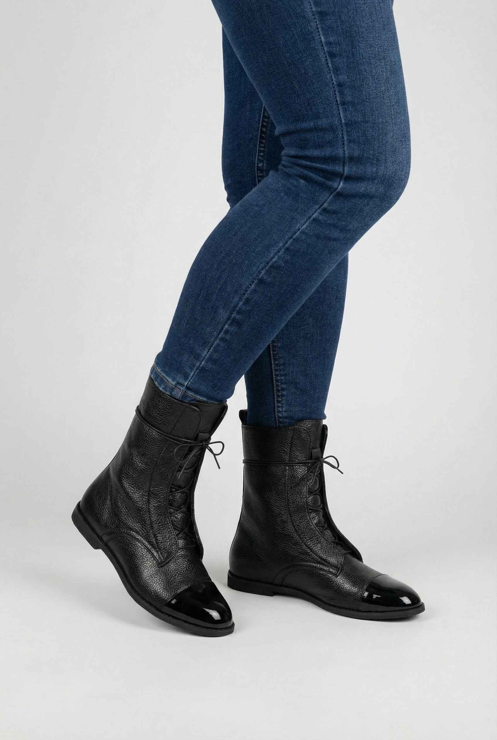 Victoria | Chic Black Lace Up Ankle Boots with Cozy Lining - Lumina