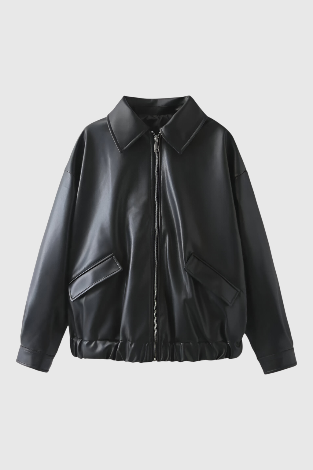 Victoria | Chic Black Leather Jacket with Retro Collar - Lumina