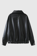 Victoria | Chic Black Leather Jacket with Retro Collar - Lumina