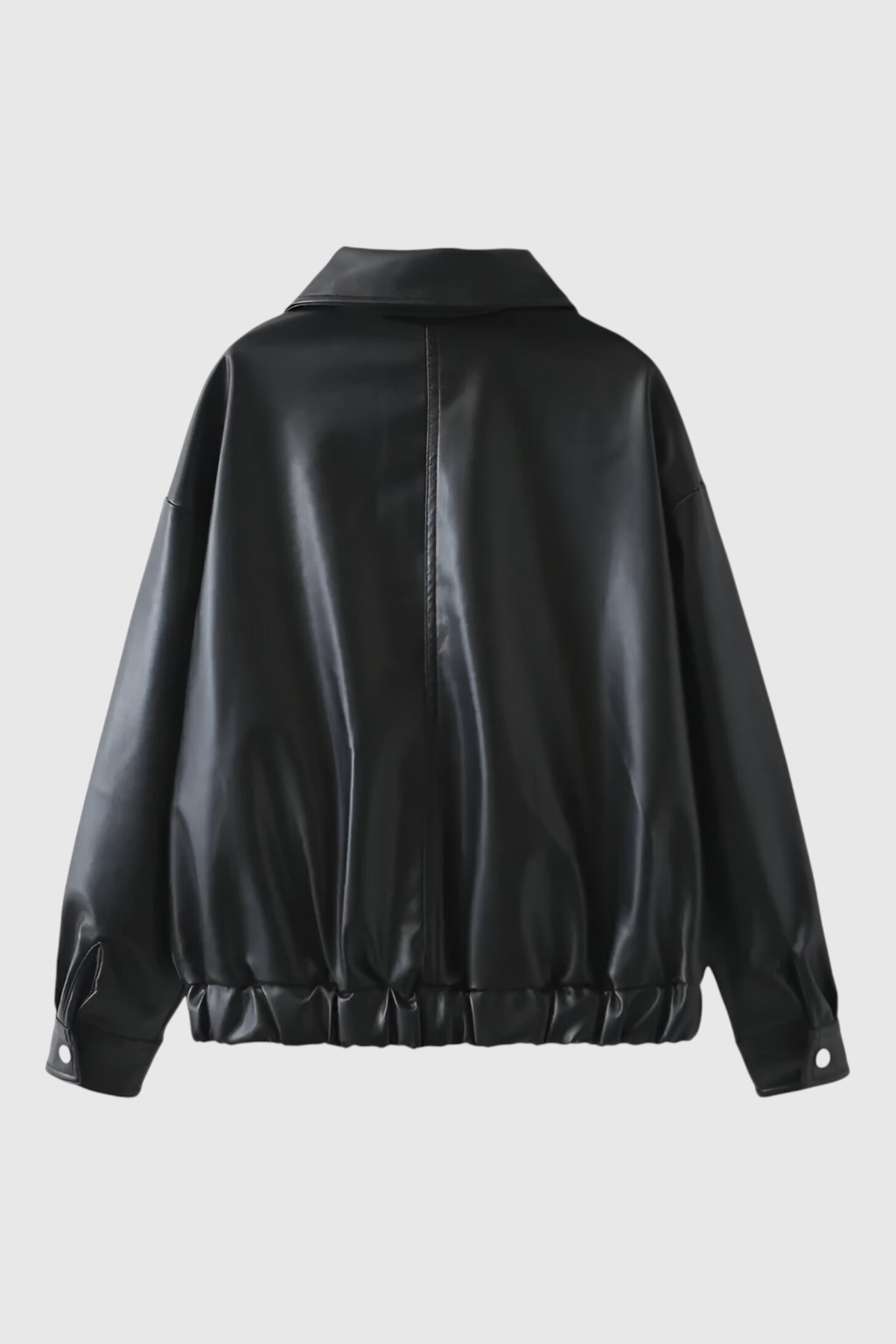 Victoria | Chic Black Leather Jacket with Retro Collar - Lumina