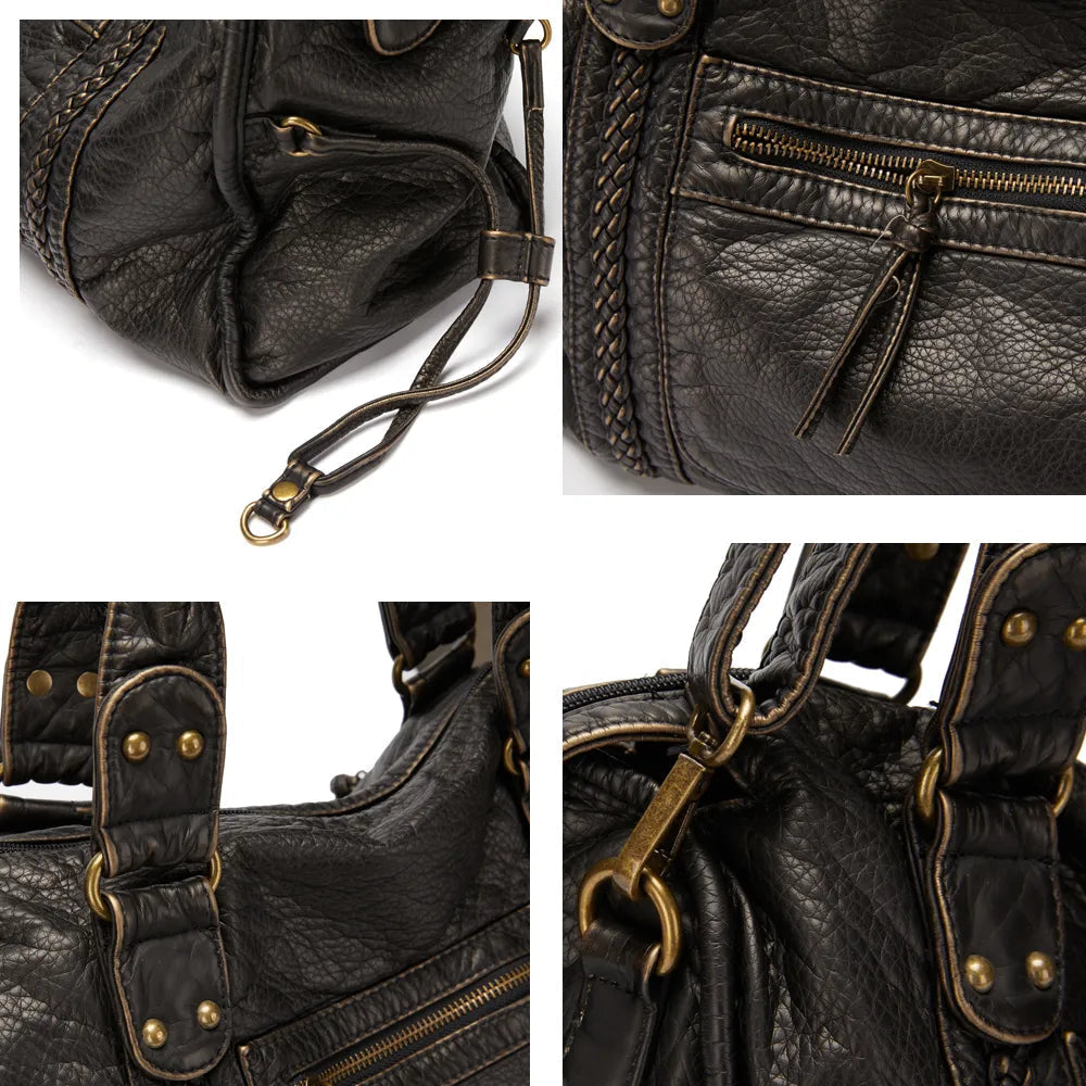 Victoria | Chic Black PU Leather Handbag with Multiple Pockets - Lumina