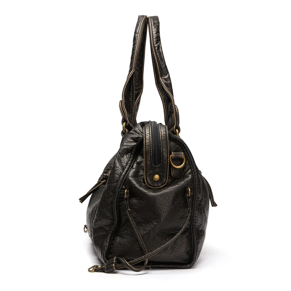 Victoria | Chic Black PU Leather Handbag with Multiple Pockets - Lumina