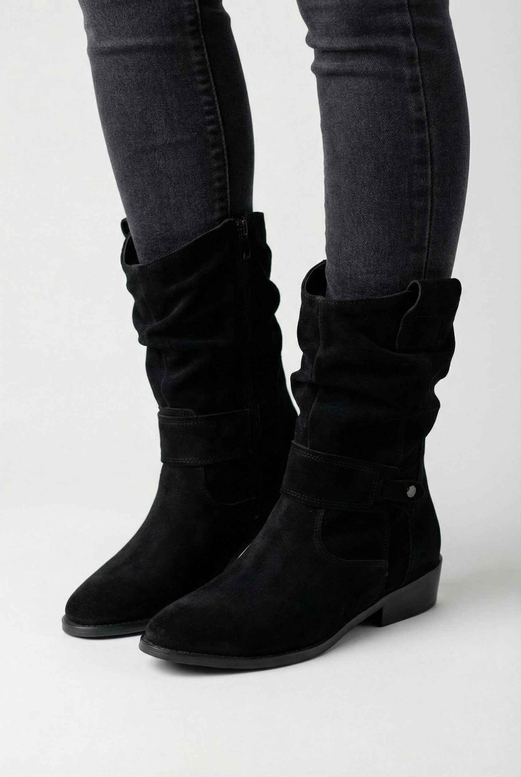 Victoria | Chic Black Suede Ankle Boots for Women with Sturdy Sole - Lumina