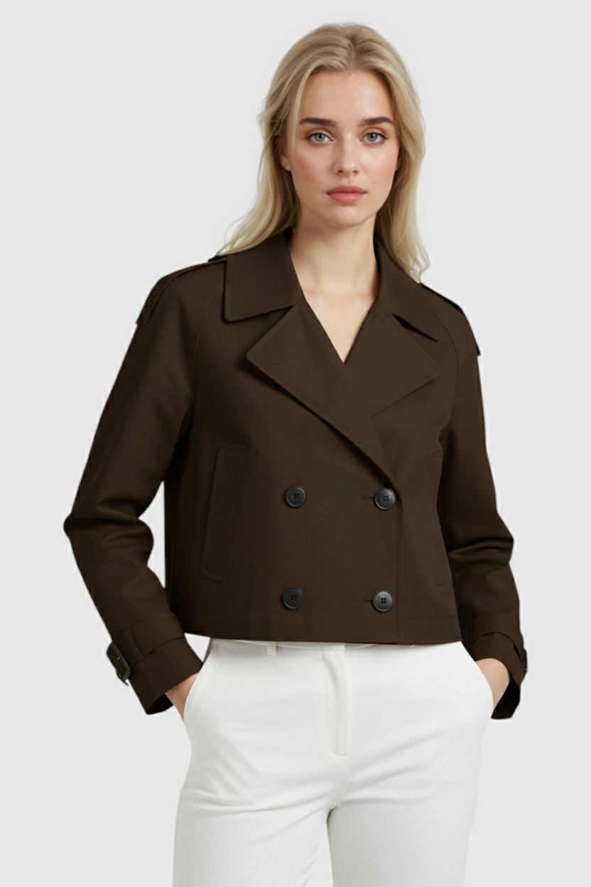 Victoria | Chic Brown Windbreaker Jacket with Double-Breasted Design - Lumina