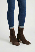 Victoria | Chic Dark Brown Block Heel Ankle Boots with Sleek Design - Lumina
