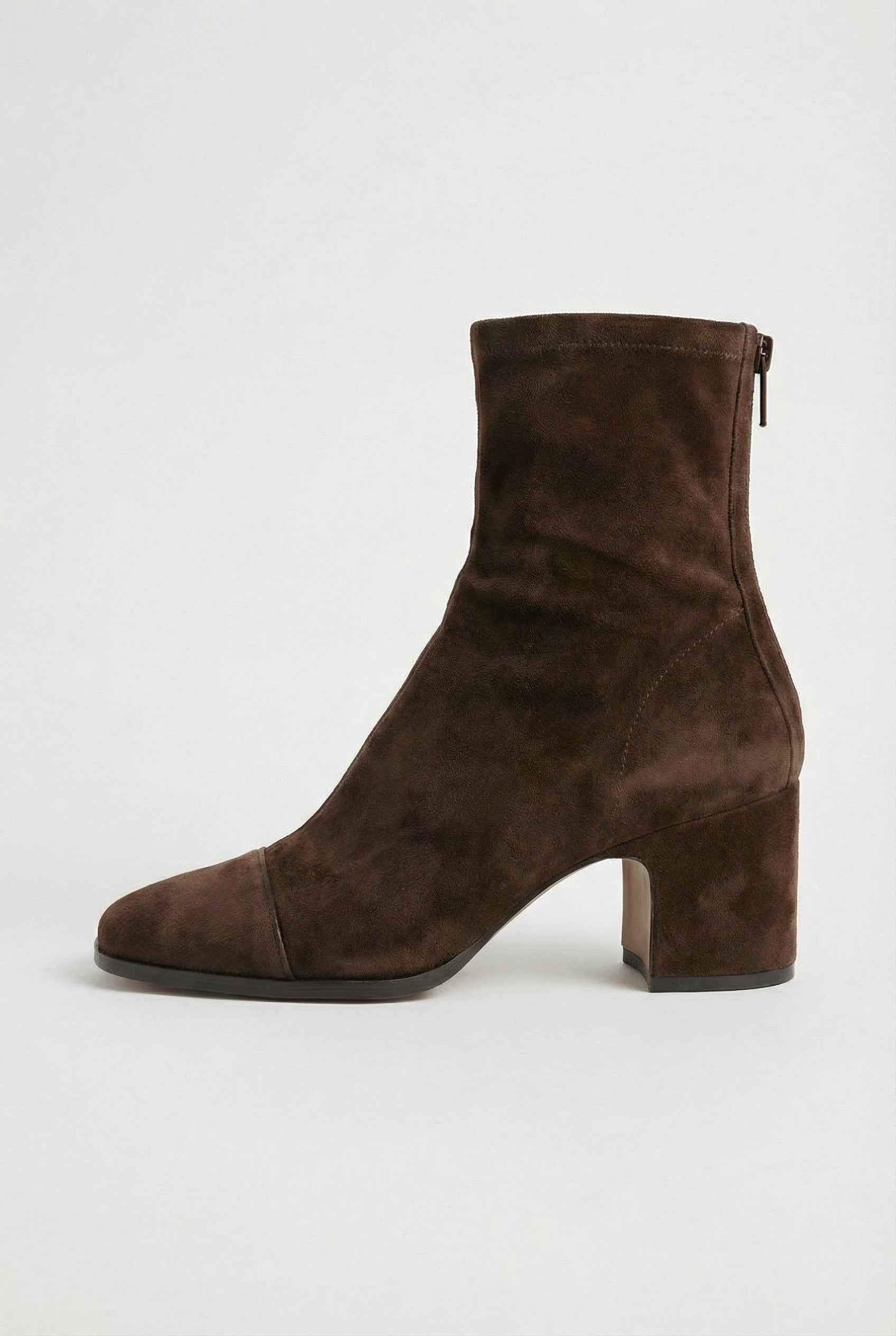 Victoria | Chic Dark Brown Block Heel Ankle Boots with Sleek Design - Lumina