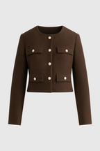 Victoria | Chic Dark Brown Short Jacket with Tailored Fit - Lumina