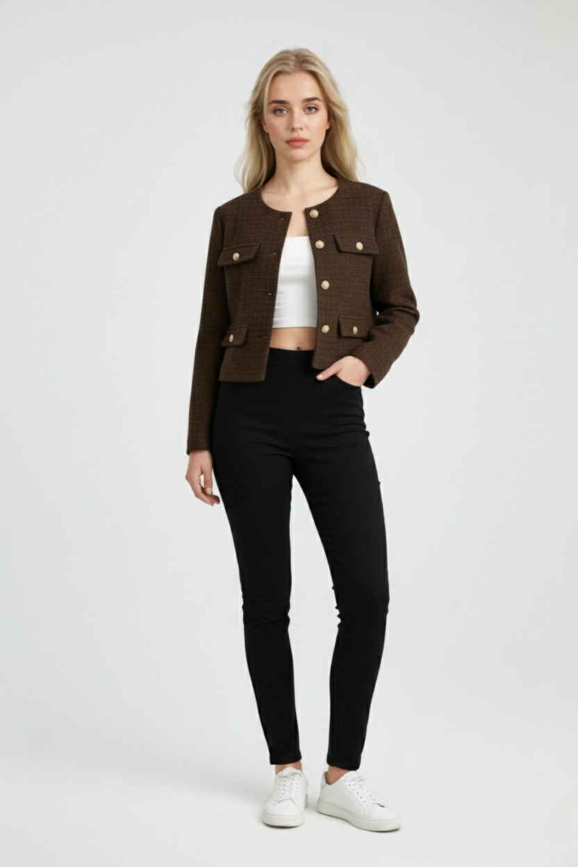 Victoria | Chic Dark Brown Short Jacket with Tailored Fit - Lumina
