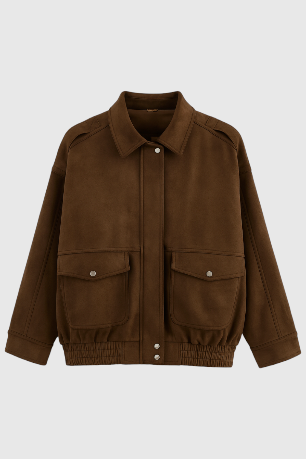 Victoria | Chic Dark Brown Suede Bomber Jacket with Zipper Closure - Lumina
