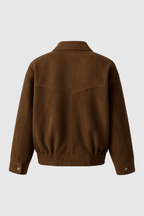 Victoria | Chic Dark Brown Suede Bomber Jacket with Zipper Closure - Lumina