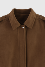 Victoria | Chic Dark Brown Suede Bomber Jacket with Zipper Closure - Lumina