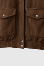 Victoria | Chic Dark Brown Suede Bomber Jacket with Zipper Closure - Lumina