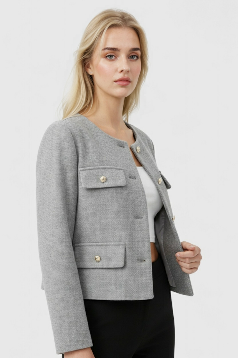 Victoria | Chic Gray Short Jacket with Versatile Style - Lumina