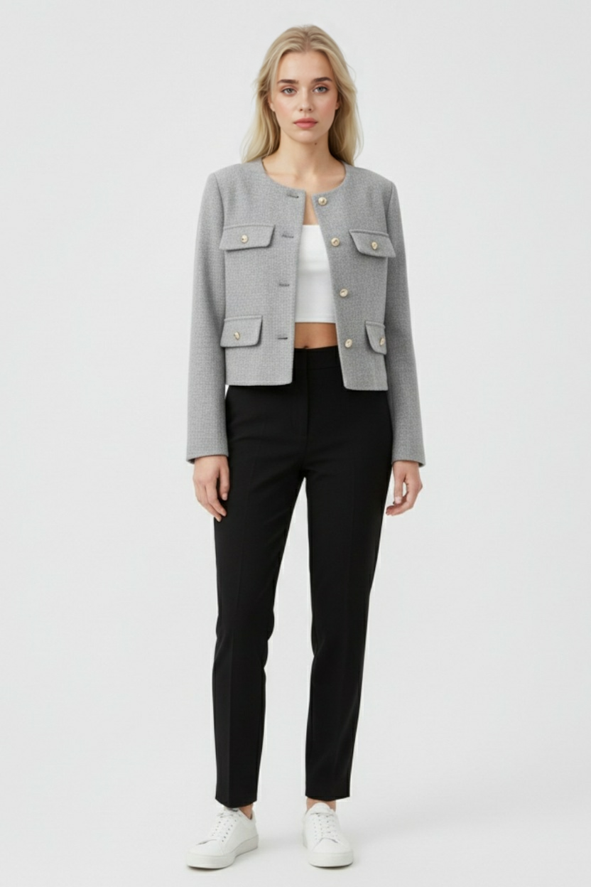 Victoria | Chic Gray Short Jacket with Versatile Style - Lumina