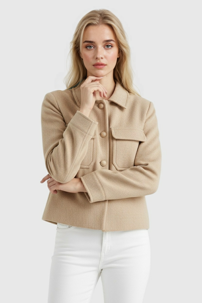 Victoria | Chic Khaki Women's Windbreaker Jacket with Lapel Collar - Lumina