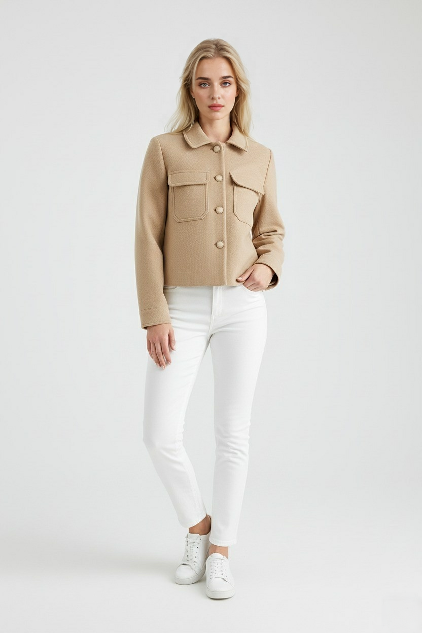 Victoria | Chic Khaki Women's Windbreaker Jacket with Lapel Collar - Lumina