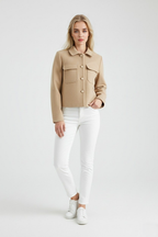Victoria | Chic Khaki Women's Windbreaker Jacket with Lapel Collar - Lumina