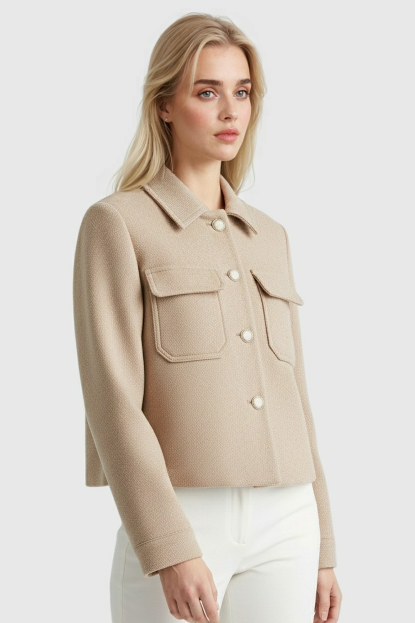 Victoria | Chic Khaki Women's Windbreaker Jacket with Lapel Collar - Lumina