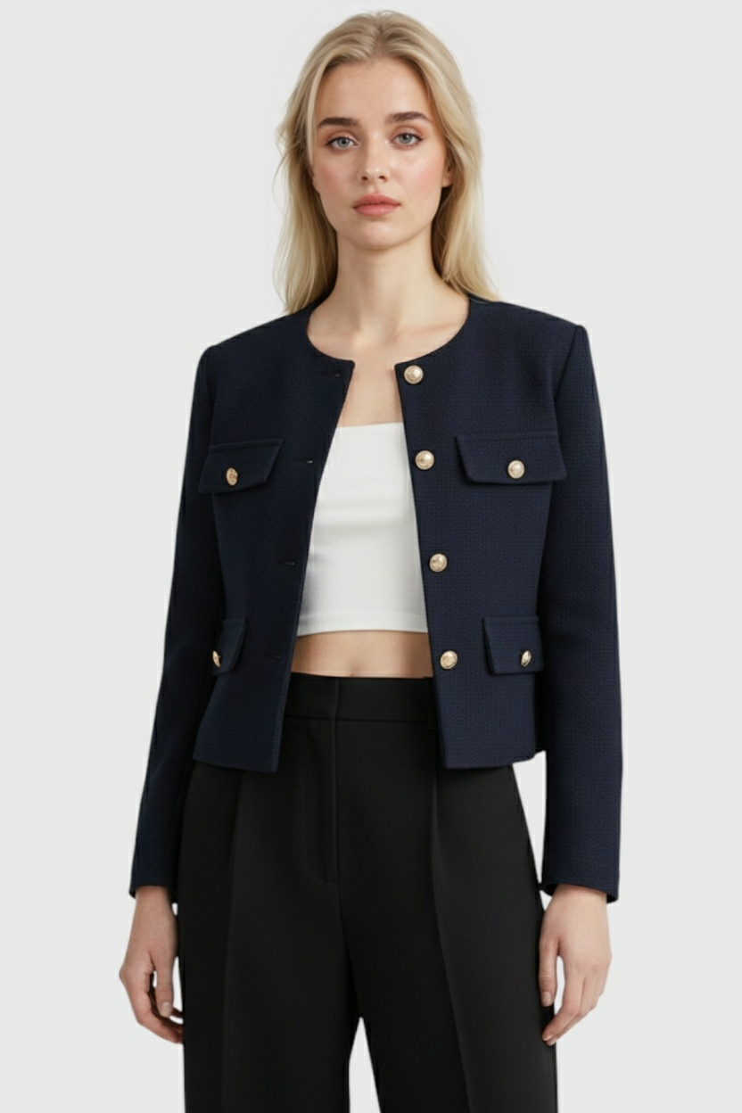 Victoria | Chic Navy Short Jacket with Modern Silhouette - Lumina