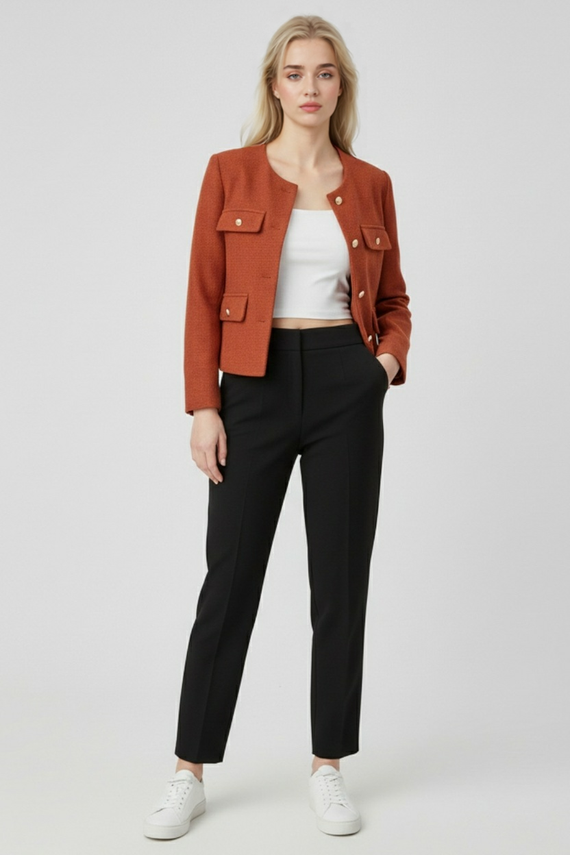 Victoria | Chic Orange-Red Short Jacket with Versatile Style - Lumina