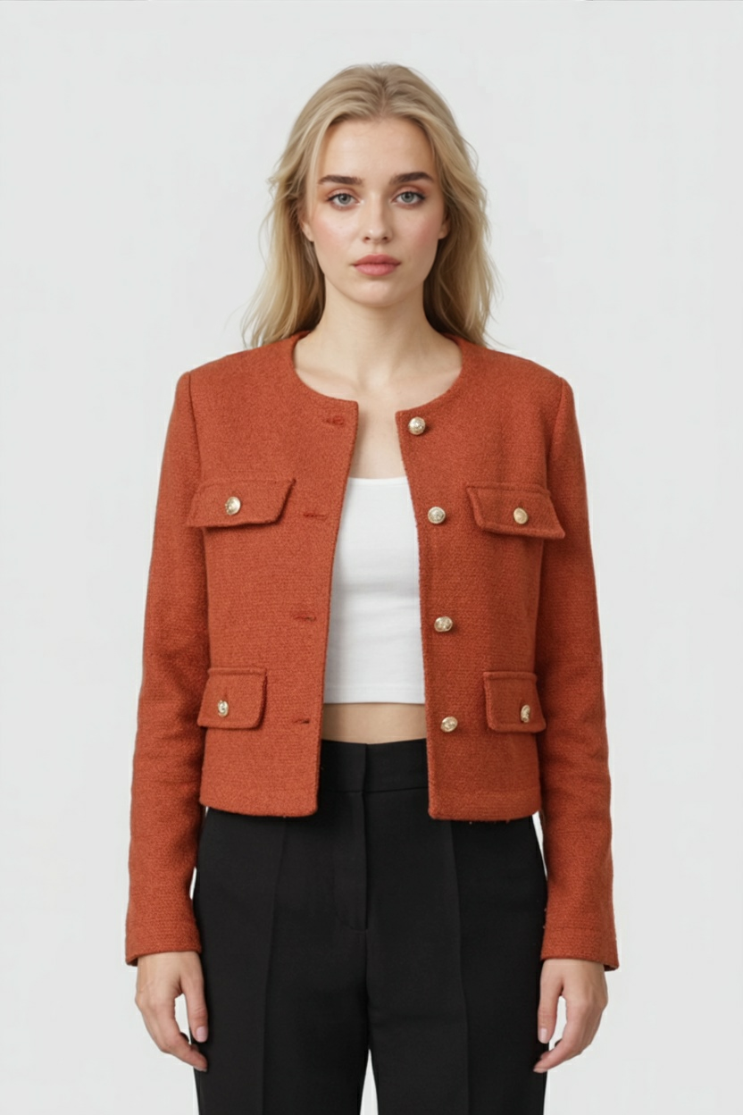 Victoria | Chic Orange-Red Short Jacket with Versatile Style - Lumina