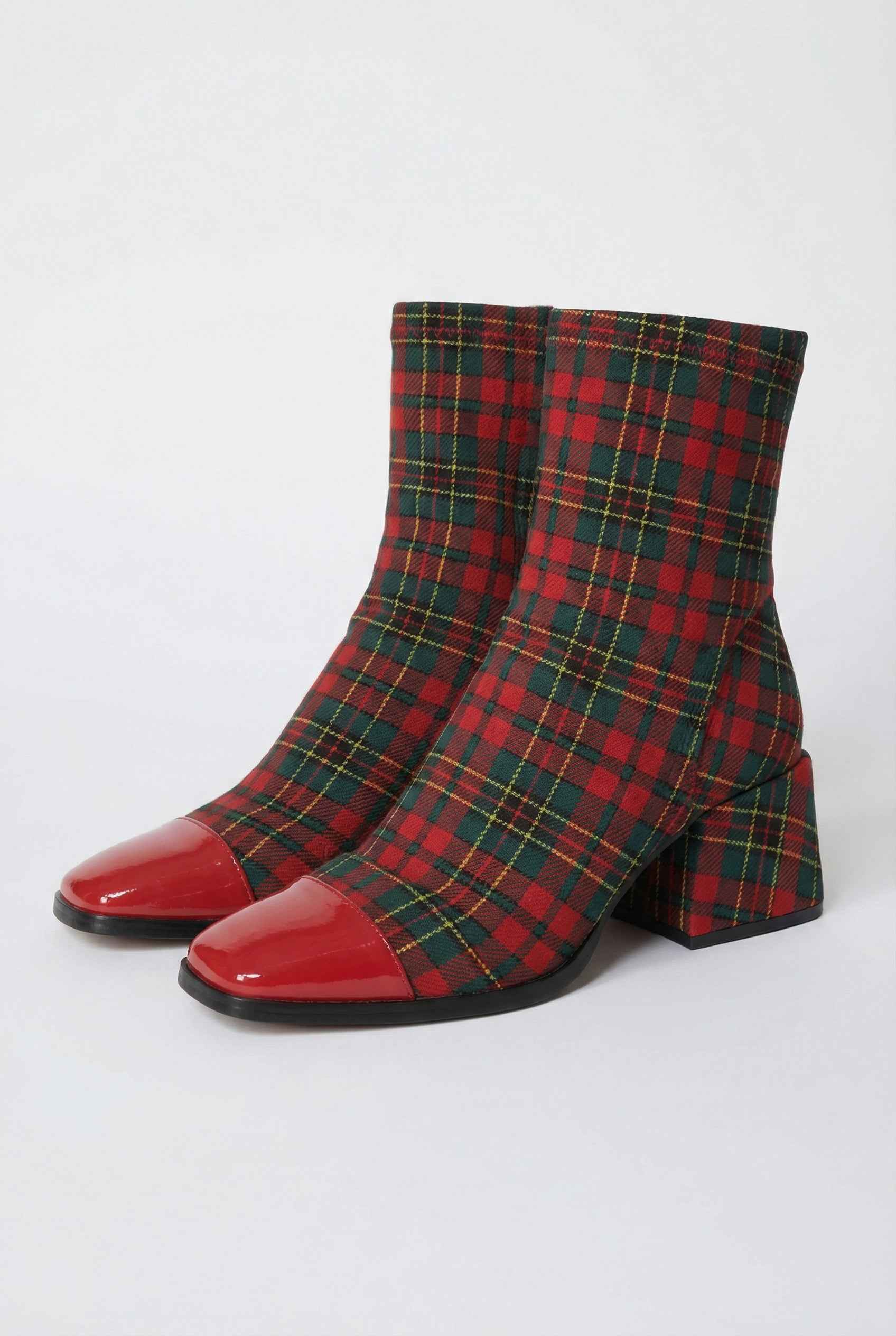 Victoria | Chic Red and Green Mid Calf Boots with Durable Sole - Lumina