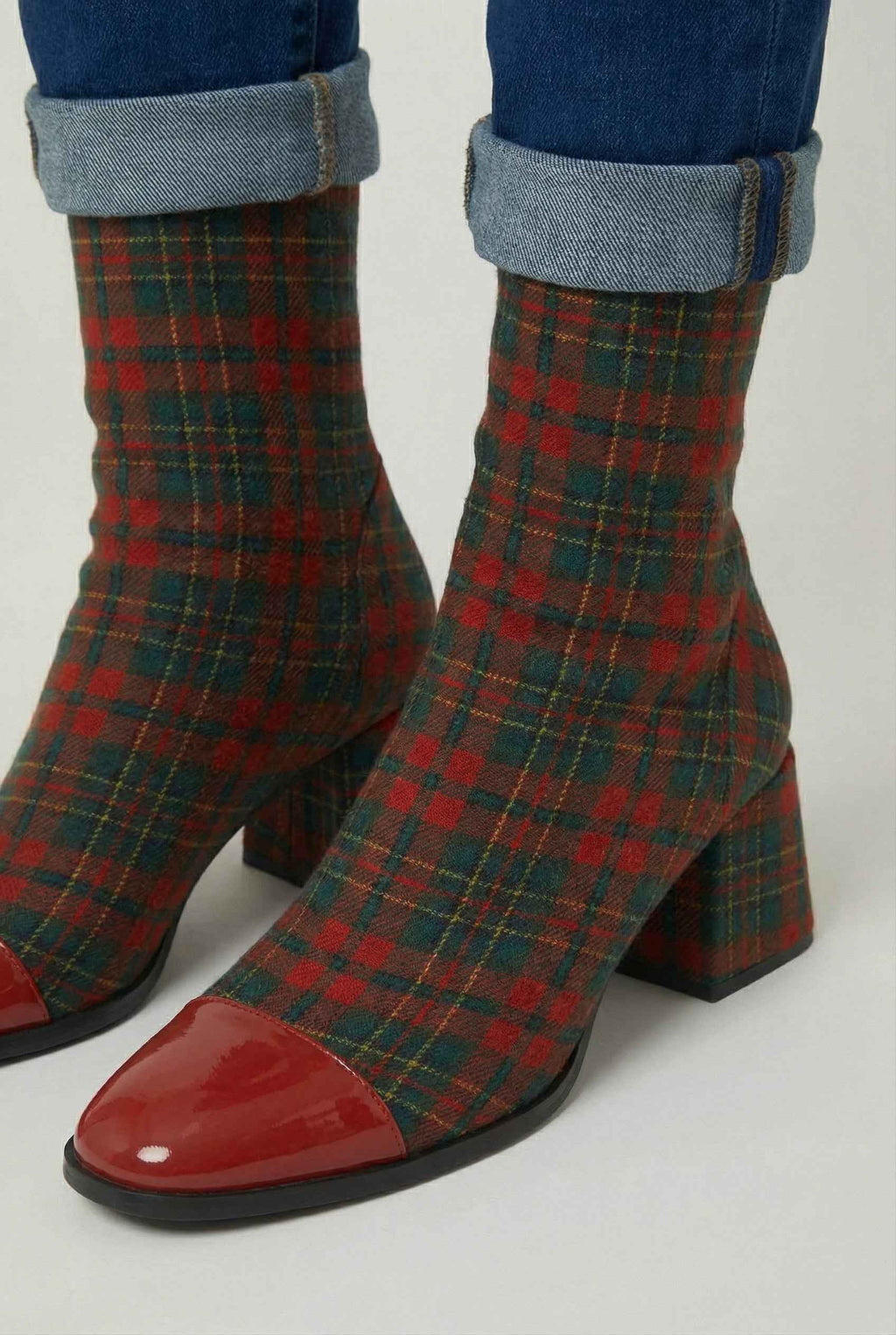 Victoria | Chic Red and Green Mid Calf Boots with Durable Sole - Lumina