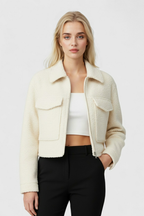 Victoria | Chic White Zip Jacket with Vintage Lapel - Lumina