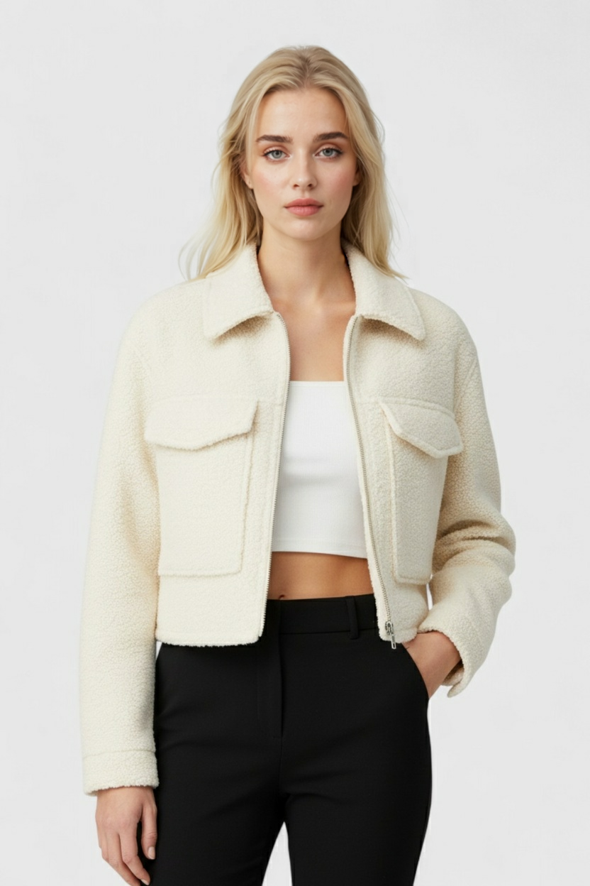 Victoria | Chic White Zip Jacket with Vintage Lapel - Lumina