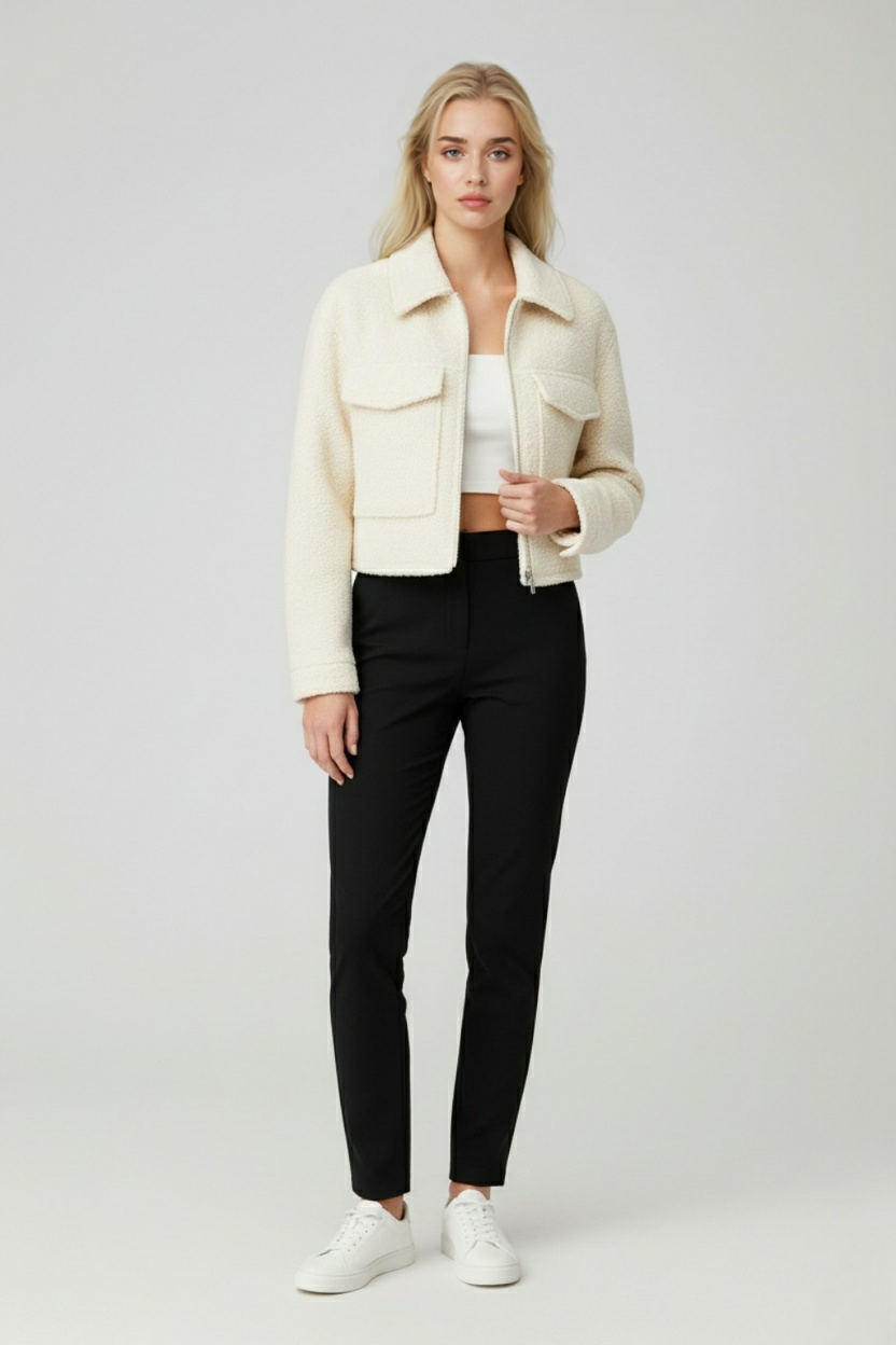 Victoria | Chic White Zip Jacket with Vintage Lapel - Lumina