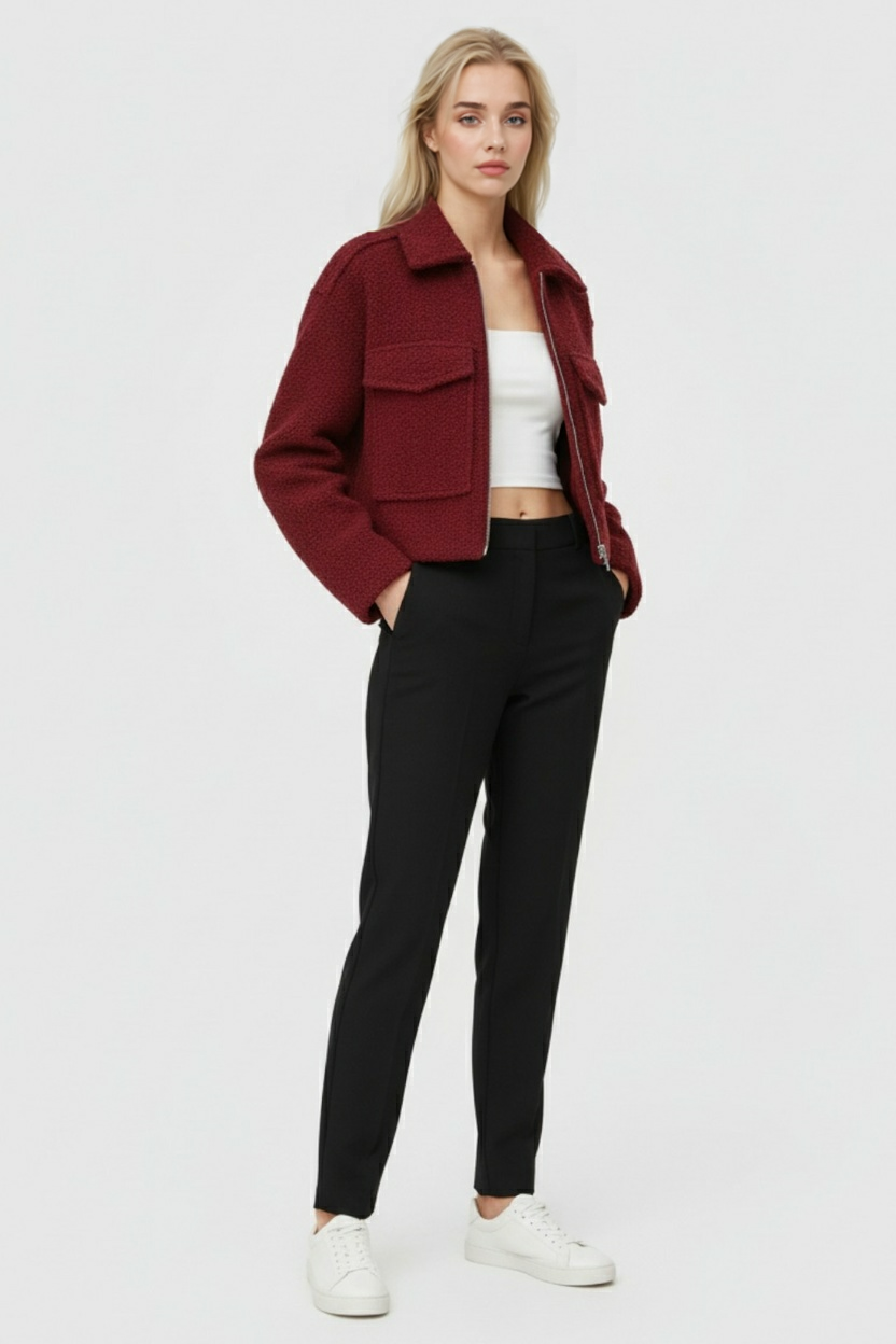 Victoria | Chic White Zip-Up Jacket with Vintage Lapel - Lumina