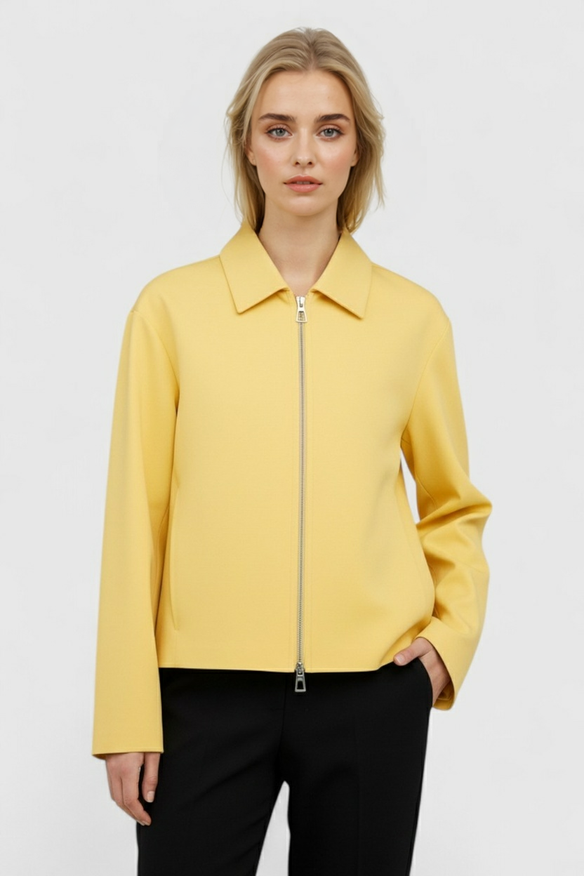 Victoria | Chic Yellow Casual Bomber Jacket with Zipper - Lumina