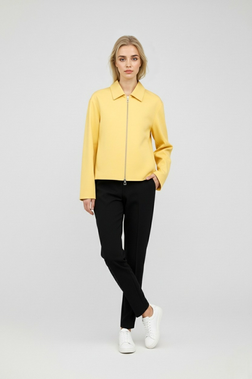 Victoria | Chic Yellow Casual Bomber Jacket with Zipper - Lumina