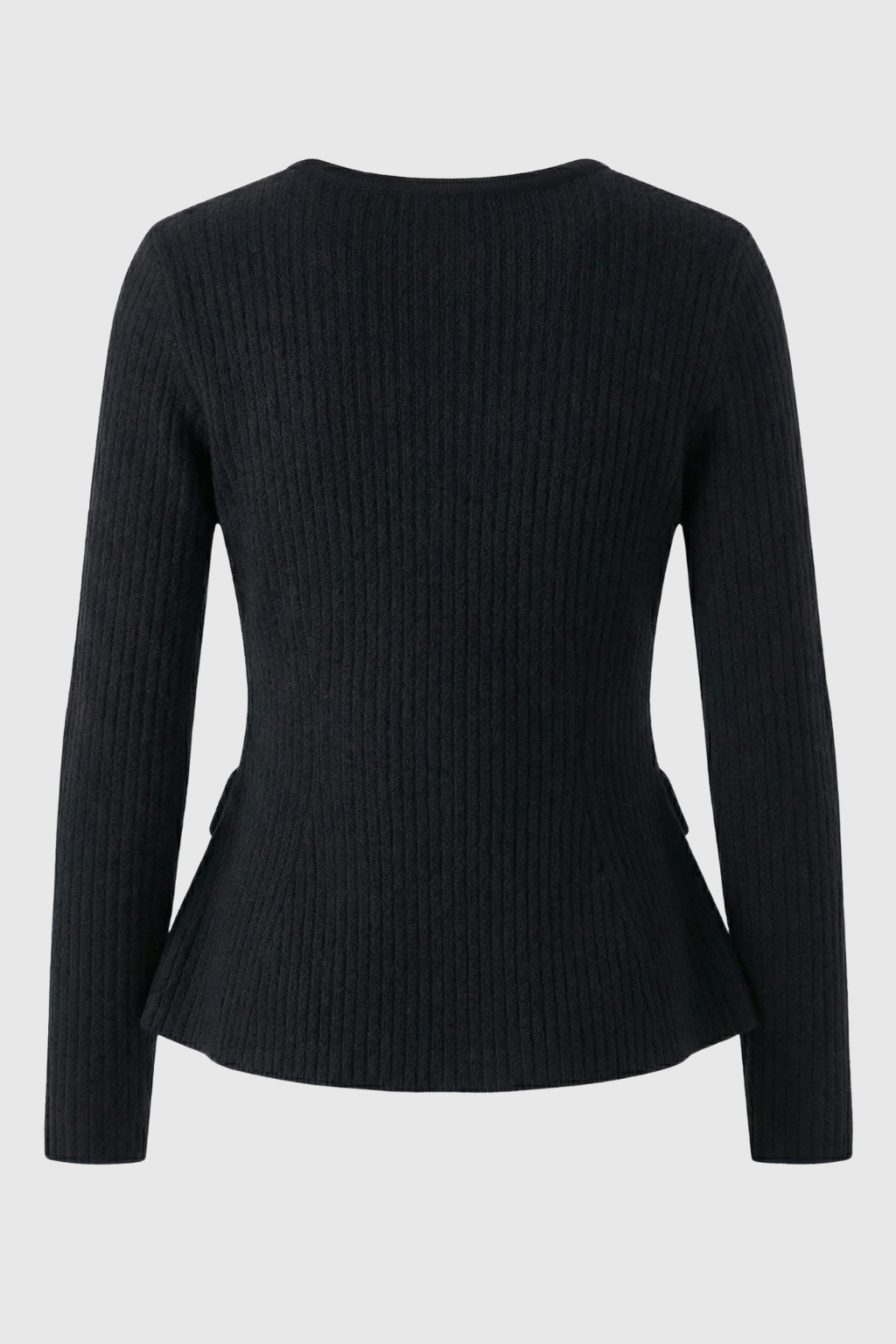 Victoria | Cozy Black Knit Cardigan with Ribbed Details - Lumina