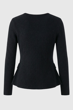 Victoria | Cozy Black Knit Cardigan with Ribbed Details - Lumina