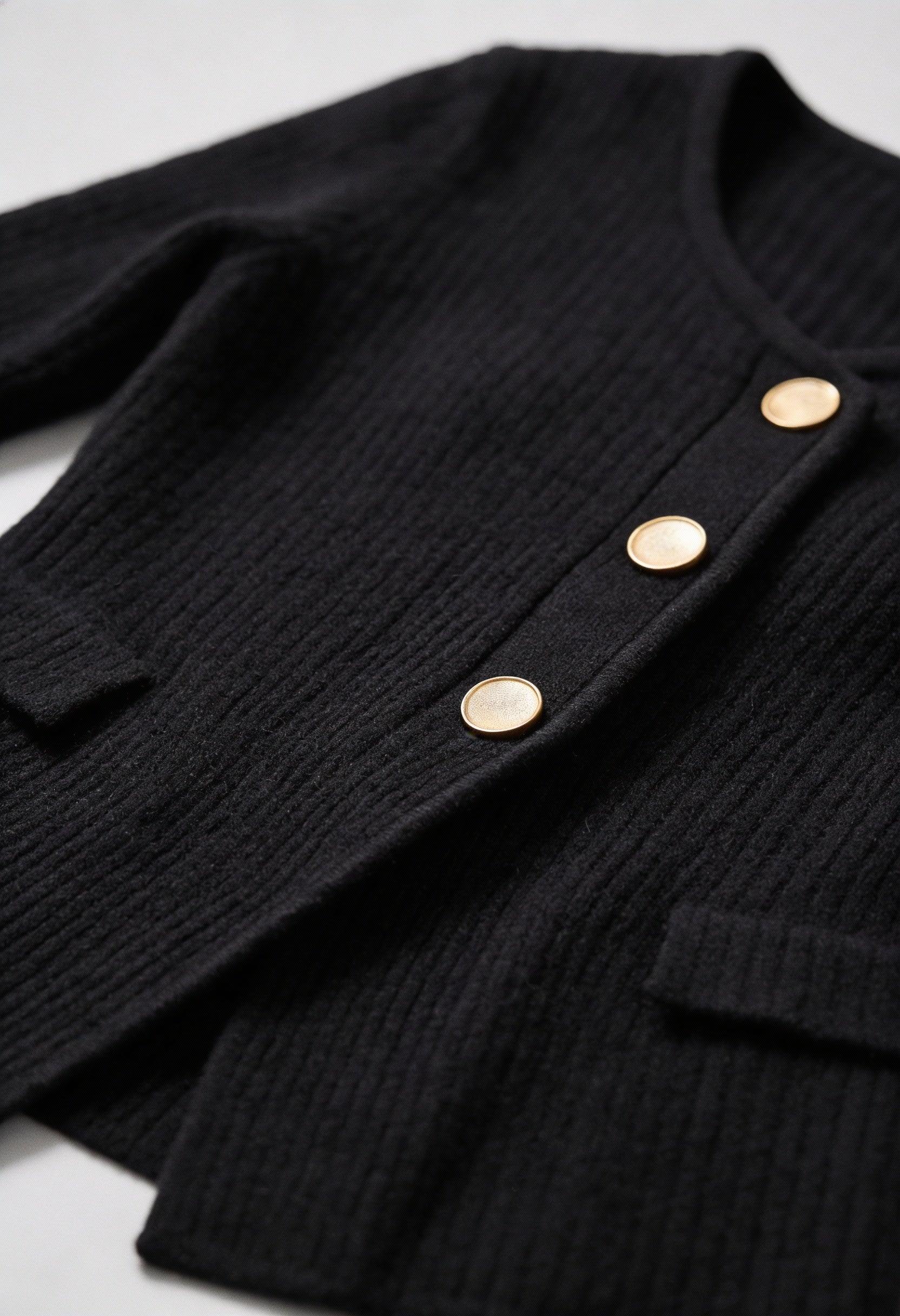 Victoria | Cozy Black Knit Cardigan with Ribbed Details - Lumina