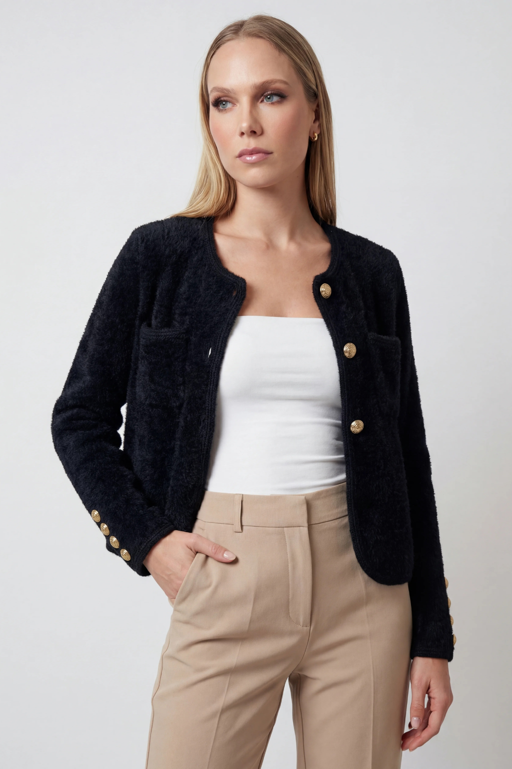 Victoria | Cozy Black Long Cardigan Sweater with Open Front Design - Lumina