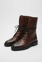 Victoria | Cozy Brown Lace Up Ankle Boots with Chic Detailing - Lumina