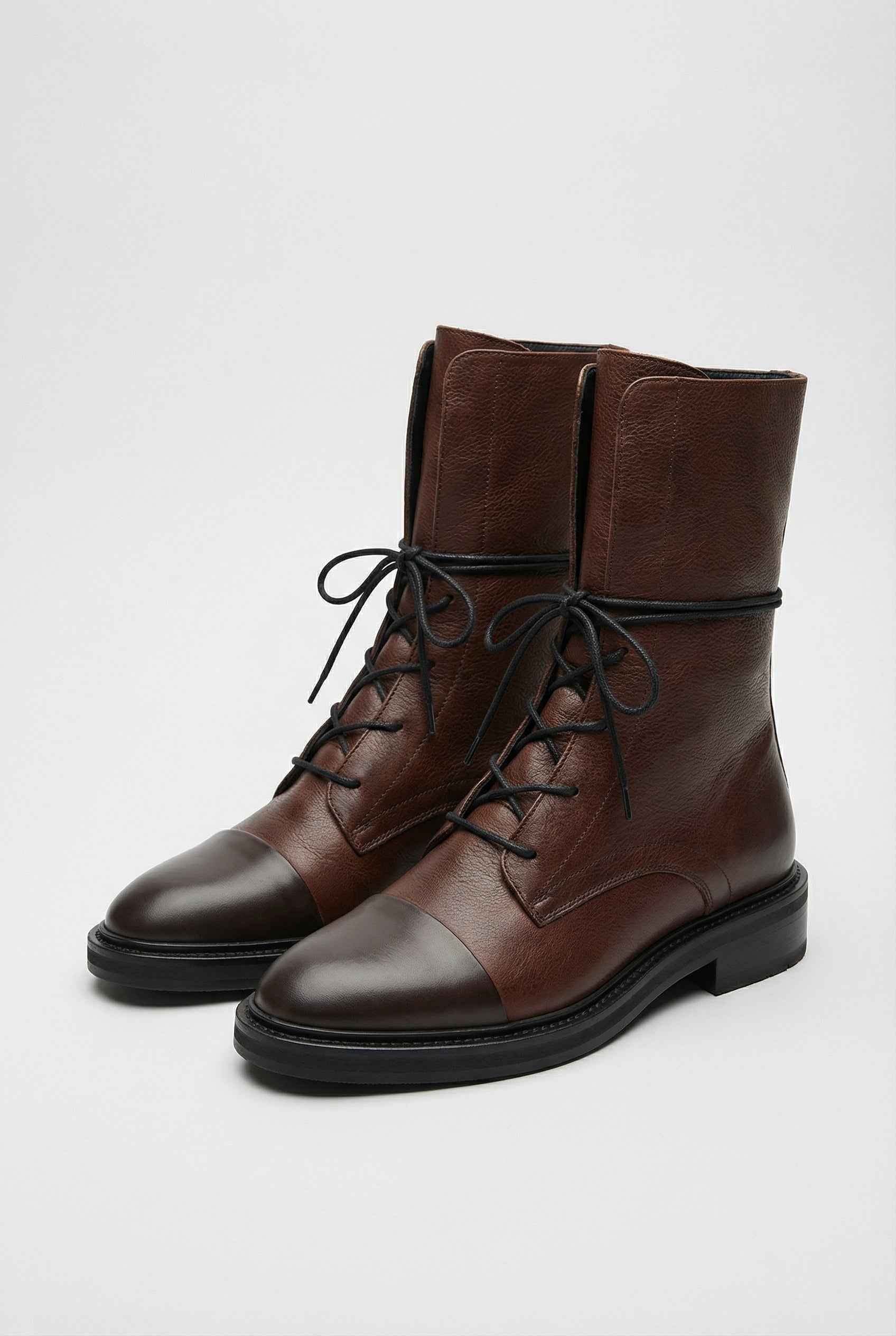 Victoria | Cozy Brown Lace Up Ankle Boots with Chic Detailing - Lumina