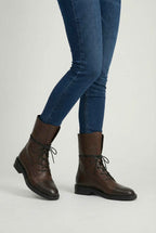 Victoria | Cozy Brown Lace Up Ankle Boots with Chic Detailing - Lumina