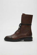 Victoria | Cozy Brown Lace Up Ankle Boots with Chic Detailing - Lumina