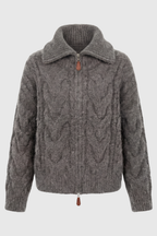 Victoria | Cozy Gray Cardigan Sweater with Zipper Detail - Lumina