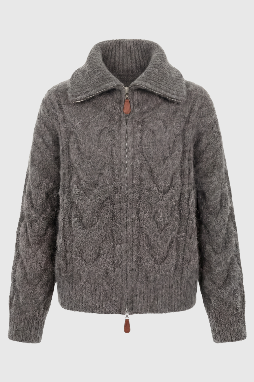 Victoria | Cozy Gray Cardigan Sweater with Zipper Detail - Lumina