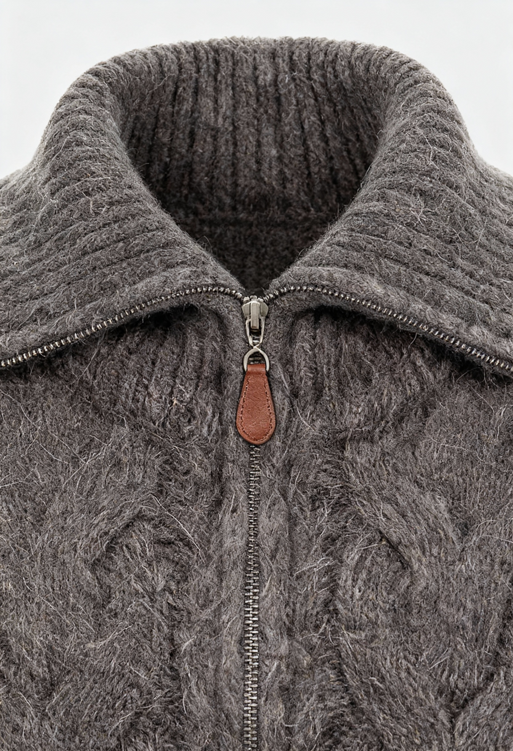 Victoria | Cozy Gray Cardigan Sweater with Zipper Detail - Lumina