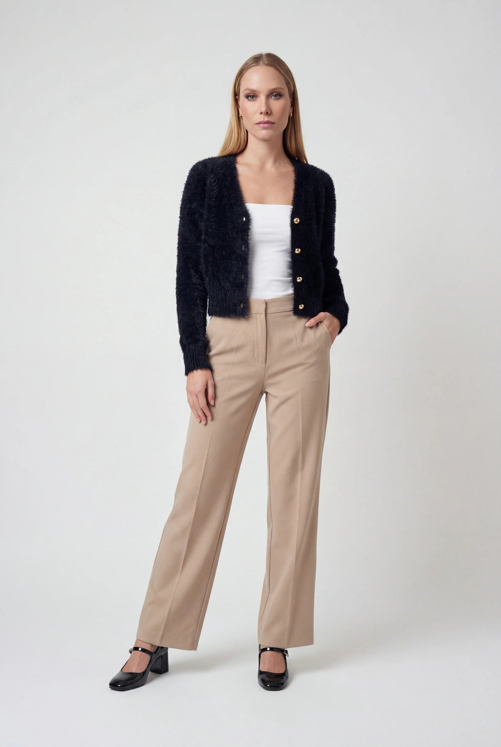 Victoria | Cozy Long Black Cardigan Sweater with Open Front Design - Lumina