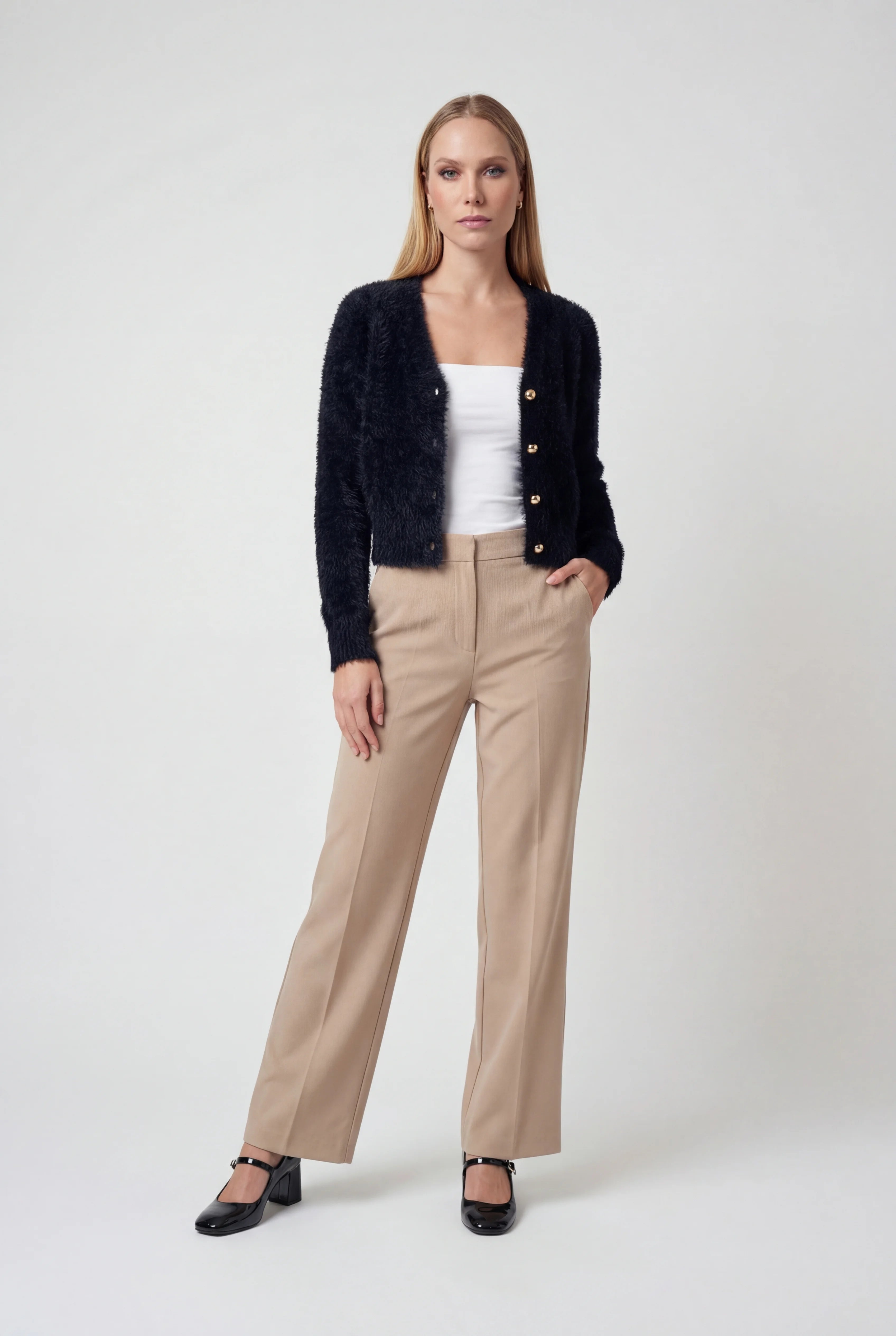 Victoria | Cozy Long Black Cardigan Sweater with Open Front Design - Lumina