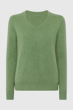 Victoria | Cozy Olive Green Sweater with Flattering V-Neck - Lumina