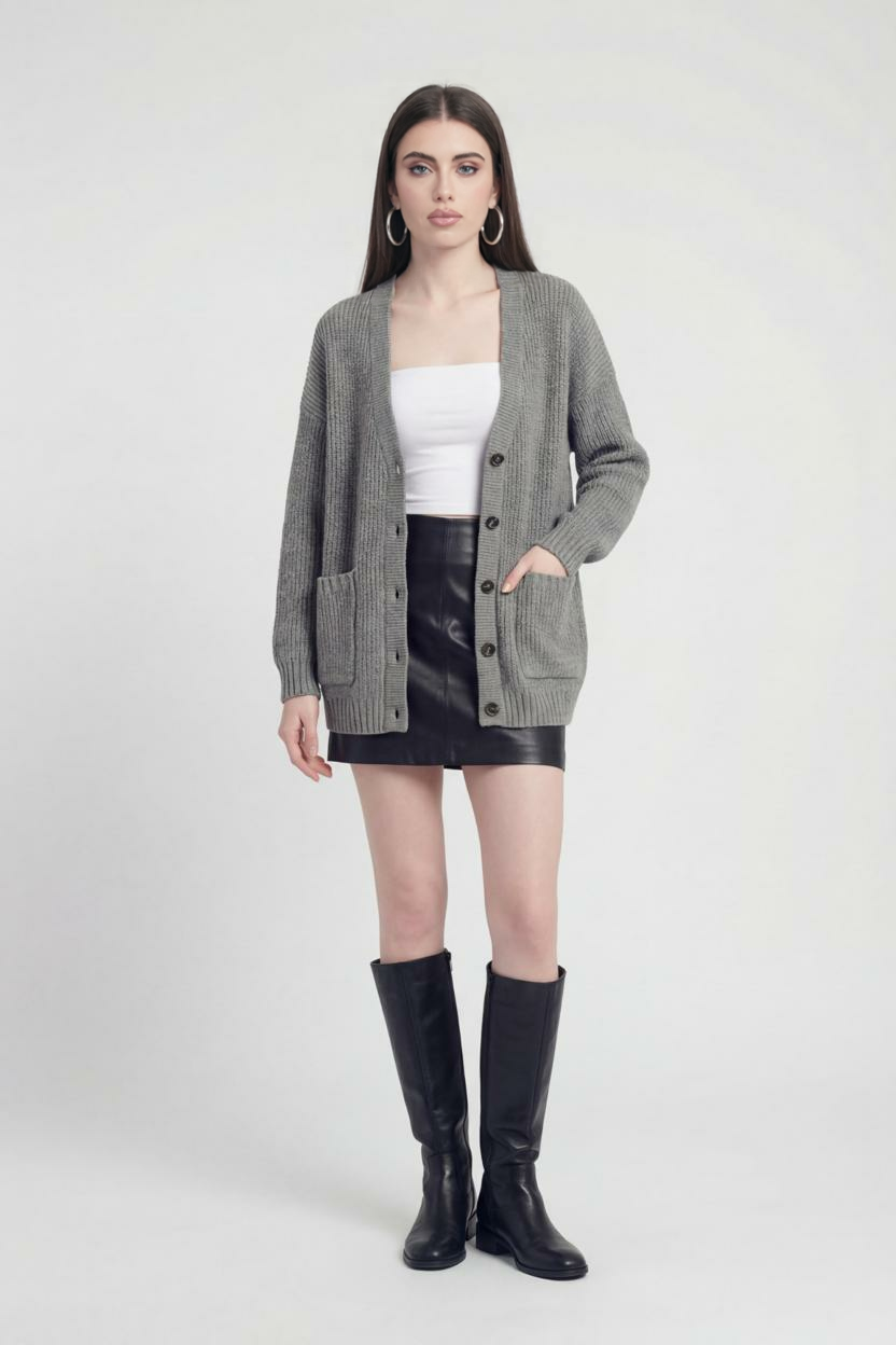 Victoria | Cozy Oversized Long Cardigan with Ribbed Details - Lumina